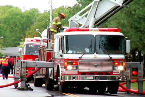 Firetrucks at a Massive Fire Video stock 373852