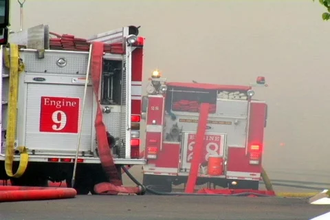 Firetrucks at a Massive Fire Stock Footage 373854