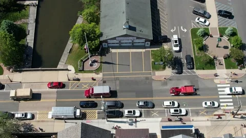 Firetrucks pass by the Station 動画素材 196131811