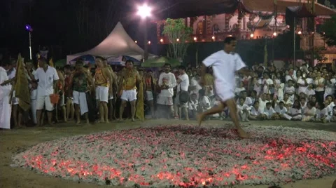 Firewalking Devotees In White Stock Footage 58091199