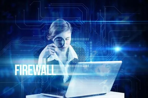 Firewall against blue technology interface with circuit board Stock Illustration
