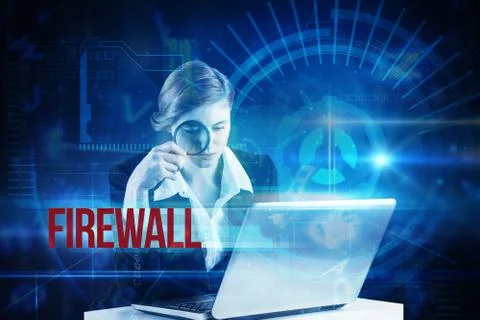 Firewall against blue technology interface with dial 스톡 일러스트