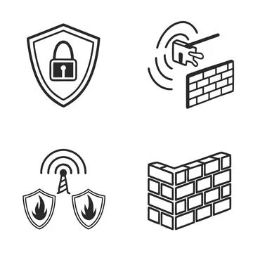 Firewall and Cybersecurity Icon Set Stock Illustration