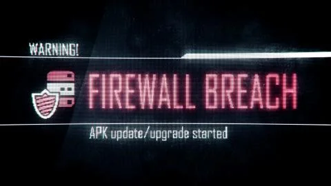 Firewall breach, found vulnerabilities screen text, system message, notification Stock Illustration