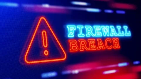 FIREWALL BREACH Warning Alert Screen loop Blinking glitch Animation. Stock Footage 247251104