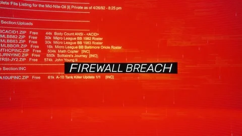 Firewall Breach on warning hack background screen Stock Footage 343554860