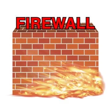 Firewall with brick wall  and real fire Stock Illustration