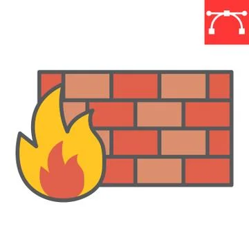 Firewall color line icon, security and protection, flame sign vector graphics Stock Illustration