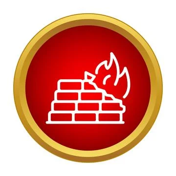 Firewall concept blocking cyber attack with burning brick wall Stock Illustration