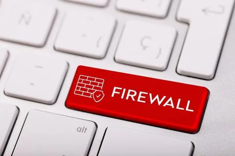 Firewall concept - computer keyboard with Firewall keypa Illustrazione stock
