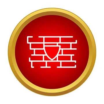 Firewall concept with shield protecting a brick wall Illustrazione stock