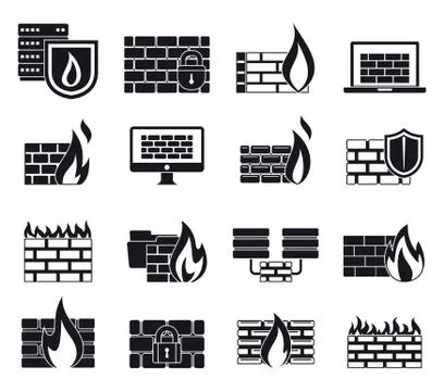 Firewall data icons set, simple style Stock Illustration