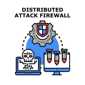 Firewall defending from distributed network attack and cyber threats 库存插图