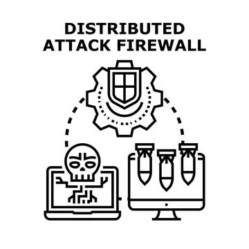 Firewall defending from distributed network attack and cyber threats Stock Illustration