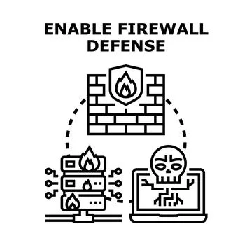 Firewall defense protecting network from cyber attack Stock Illustration