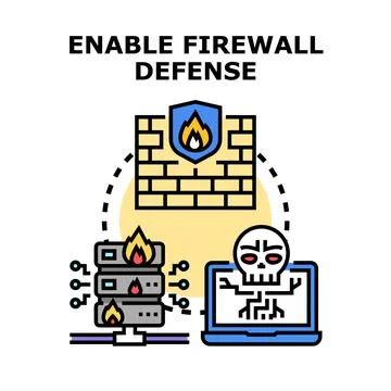 Firewall defense protecting network from cyber attack Stock Illustration