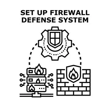 Firewall defense system setting up network security 스톡 일러스트