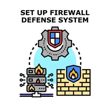 Firewall defense system setting up network security Stock Illustration