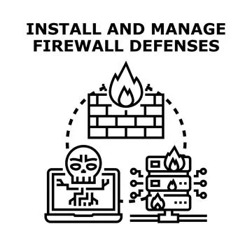 Firewall defenses concept protecting computer network security 스톡 일러스트