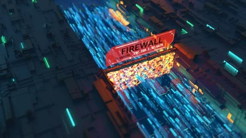 Firewall filtering internet packets, computer security system, protection Stock Footage 87026539