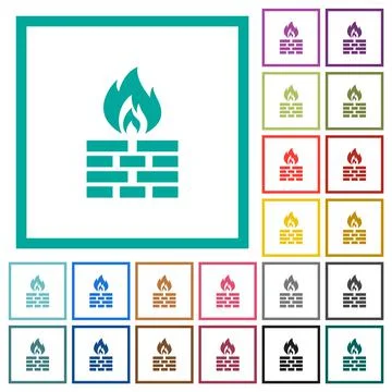 Firewall flat color icons with quadrant frames Stock Illustration