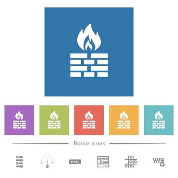 Firewall flat white icons in square backgrounds Stockillustratie