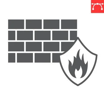 Firewall glyph icon, security and protection, fire with brick wall vector icon, 스톡 일러스트