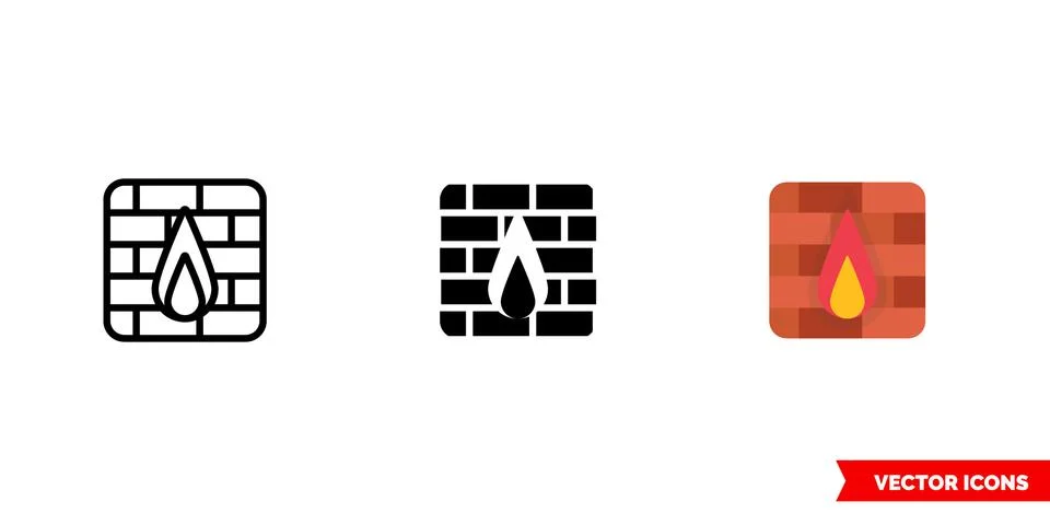 Firewall icon of 3 types. Isolated vector sign symbol. Stock Illustration
