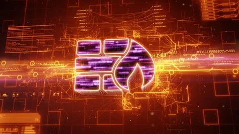 Firewall icon on abstract orange background Stock Footage 72288386