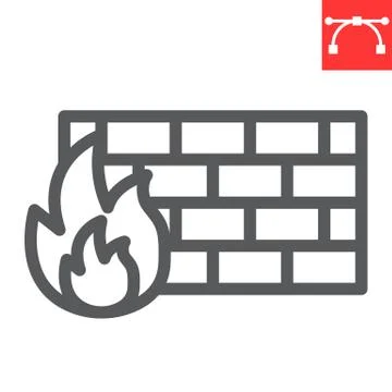 Firewall line icon, security and protection, flame sign vector graphics Stock Illustration