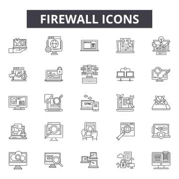 Firewall line icons for web and mobile design. Editable stroke signs. Firewall Stock Illustration