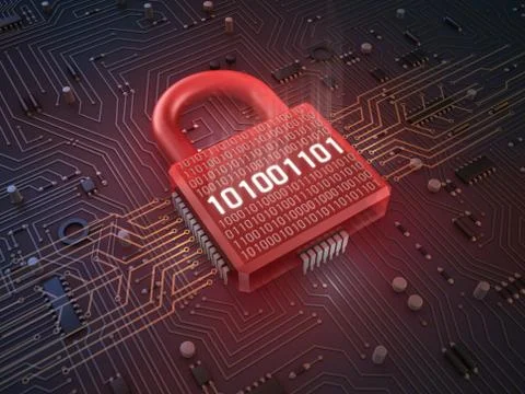Firewall lock on mainboard , concept background Stock Illustration