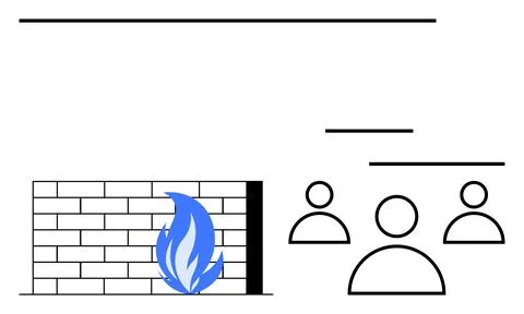 Firewall Protection Concept with Brick Wall and Fire Symbol Blocking Users Ic Stock Illustration