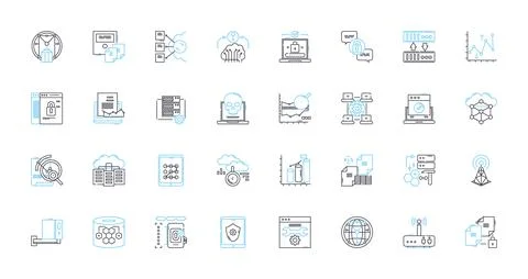 Firewall protection linear icons set. Security, Block, Access, Monitor, Privacy Ilustración de archivo