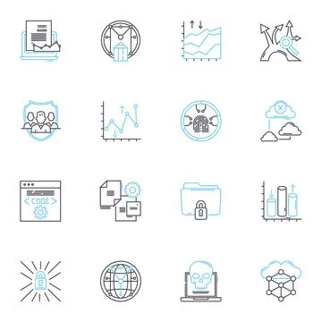 Firewall protection linear icons set. Security, Block, Access, Monitor, Privacy Ilustración de archivo