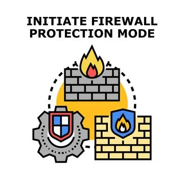 Firewall protection mode initiating security system concept Stock Illustration