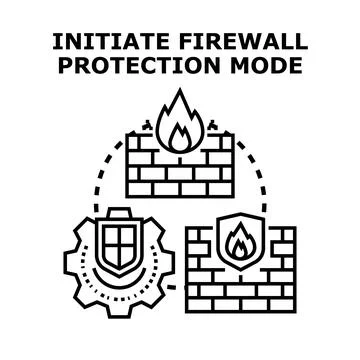 Firewall protection mode initiating security system concept Stock Illustration