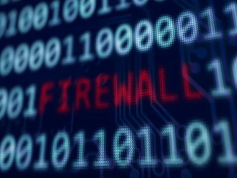 Firewall red text between random binary data Stock Footage 79784433