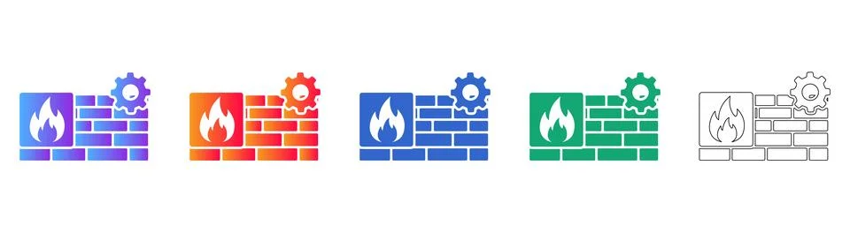 Firewall Security and Gear Configuration Icons Stock Illustration