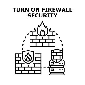 Firewall security protecting server data and network イラスト素材