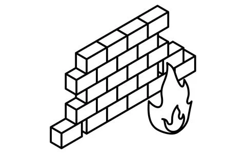 Firewall security protection isometric line icon with brick wall and shield.. Illustrazione stock