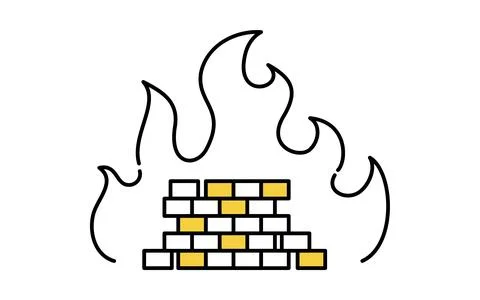 Firewall security protection line icon with brick wall and shield symbol Stock Illustration