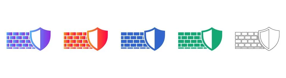 Firewall Security Shield Icon Set Stock Illustration