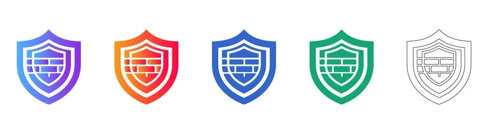 Firewall Security Shield Icon Set Stock Illustration