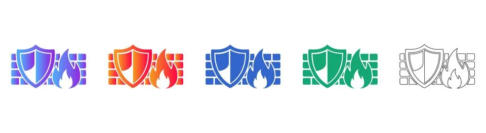 Firewall Security Shield Icon Set Stock Illustration
