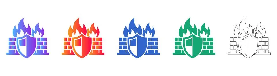 Firewall Security Shield Icons Set Stock Illustration