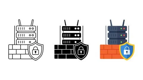 Firewall server security icon set Stock Illustration