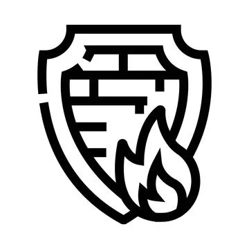 Firewall shield with brick wall and flame Stock Illustration