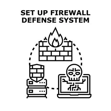 Firewall system defending network from cyberattack threat Stock Illustration