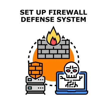 Firewall system defending network from cyberattack threat Stock Illustration